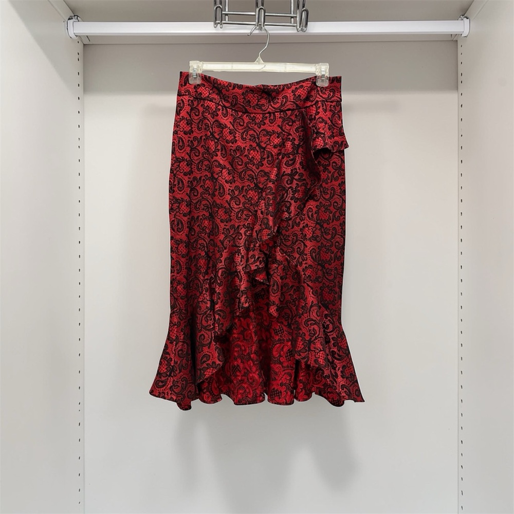 New York & Company Asymmetrical Red and Black Skirt